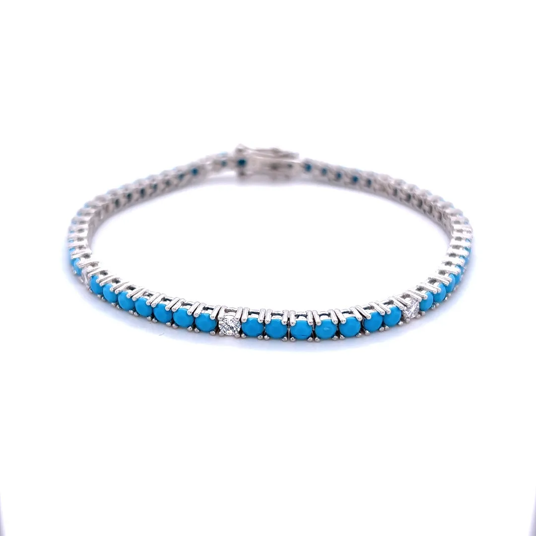 Ibiza Turquoise   Clear CZ’s 4 Prong Tennis Bracelet
