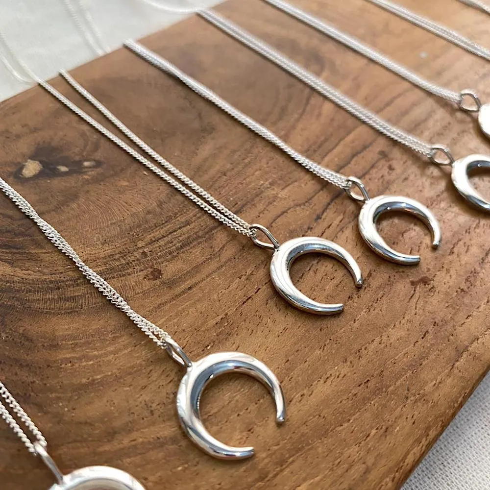 Inner Glow Necklace with a Handmade Moon Crescent in Sterling Silver