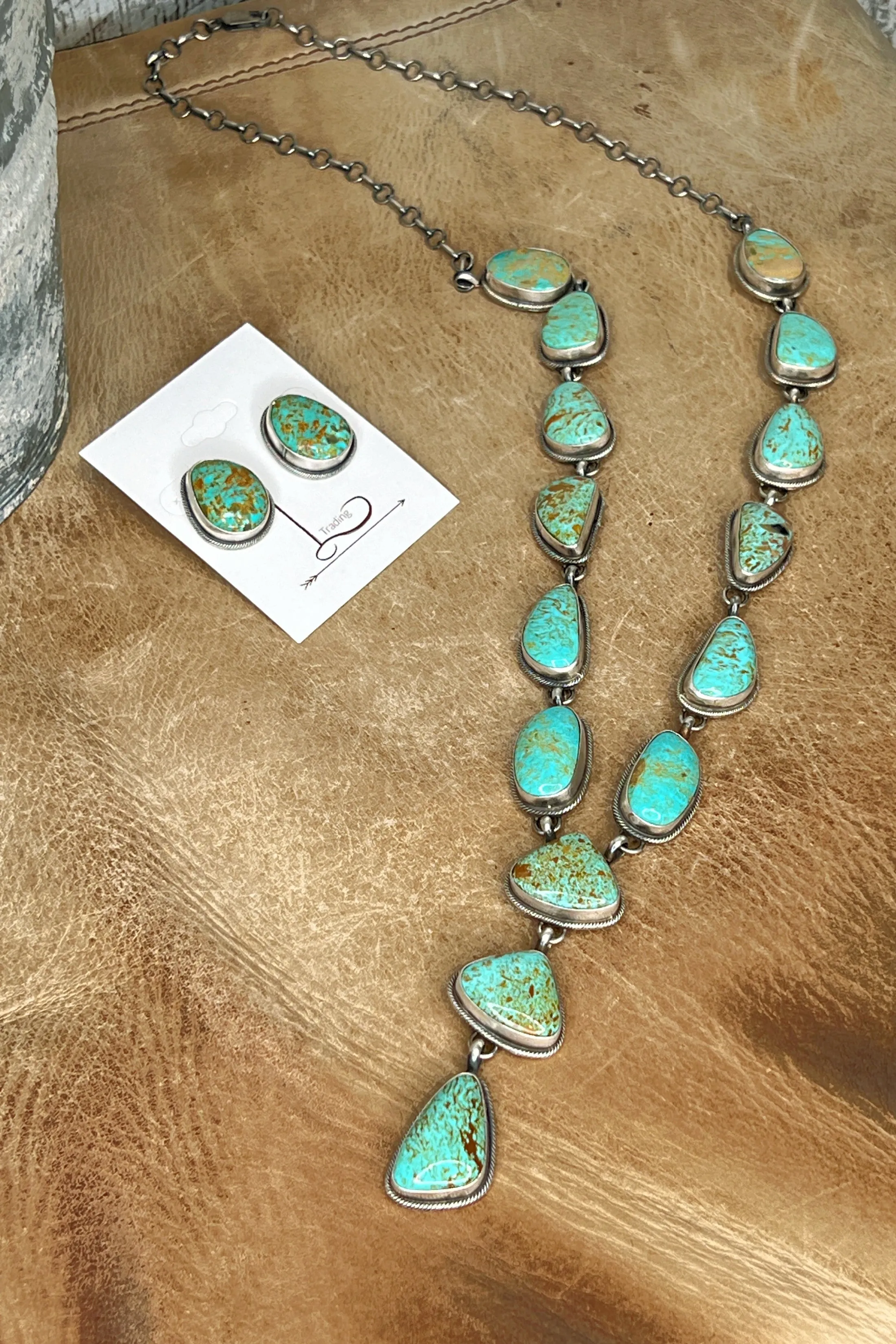 Kingman Turquoise Lariat Necklace & Earrings