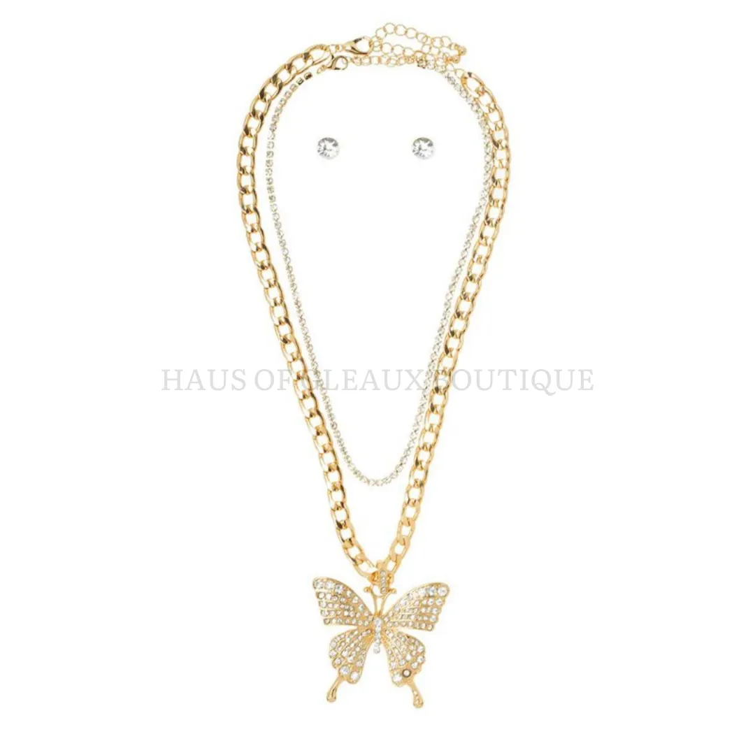 Layers to Me Butterfly Pendant Necklace Set