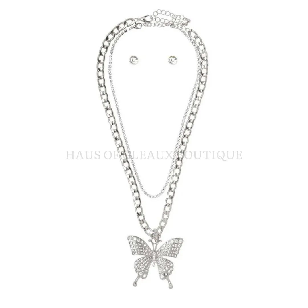 Layers to Me Butterfly Pendant Necklace Set