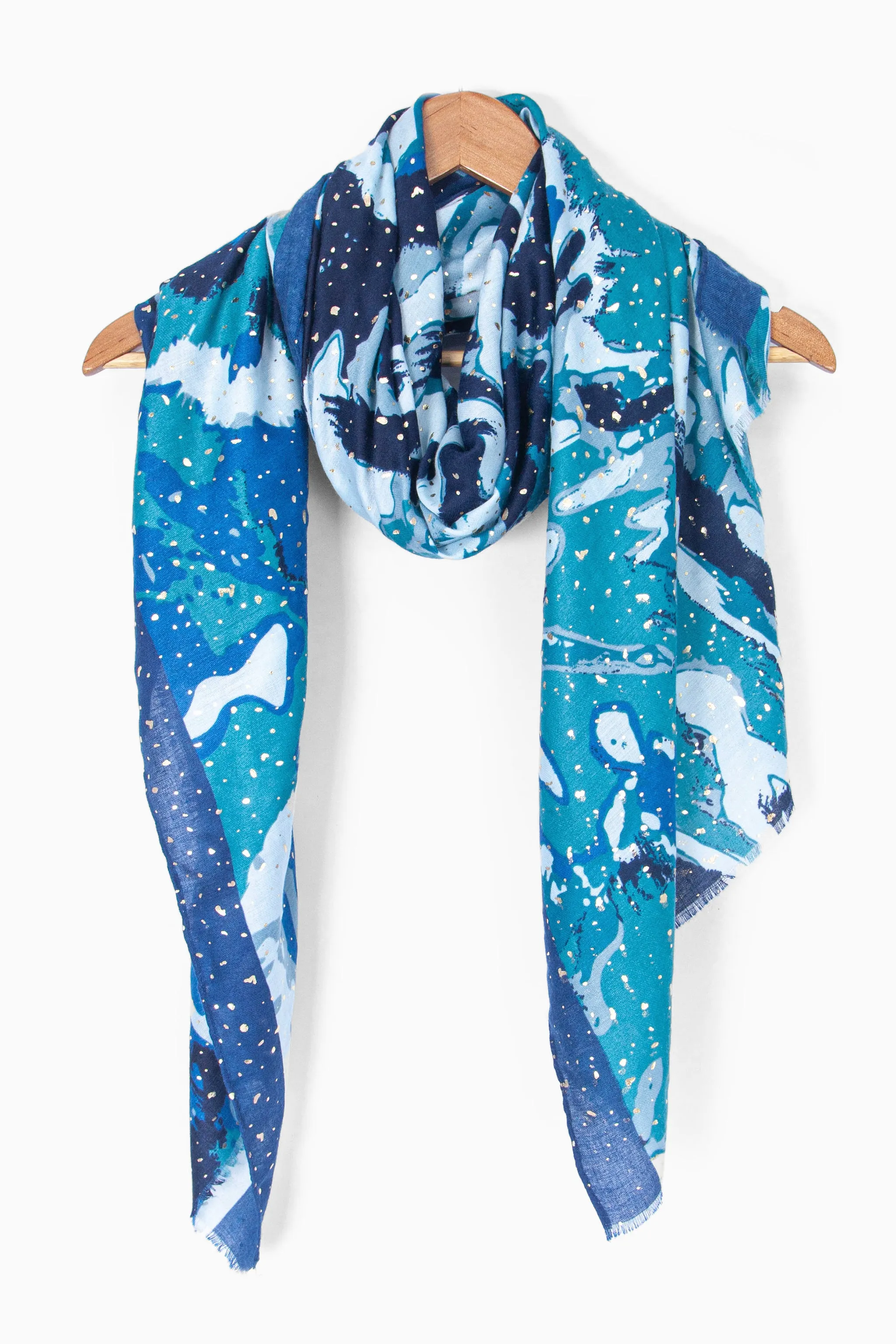 Leah Lightweight Scarf - Blue, Geometric Foil