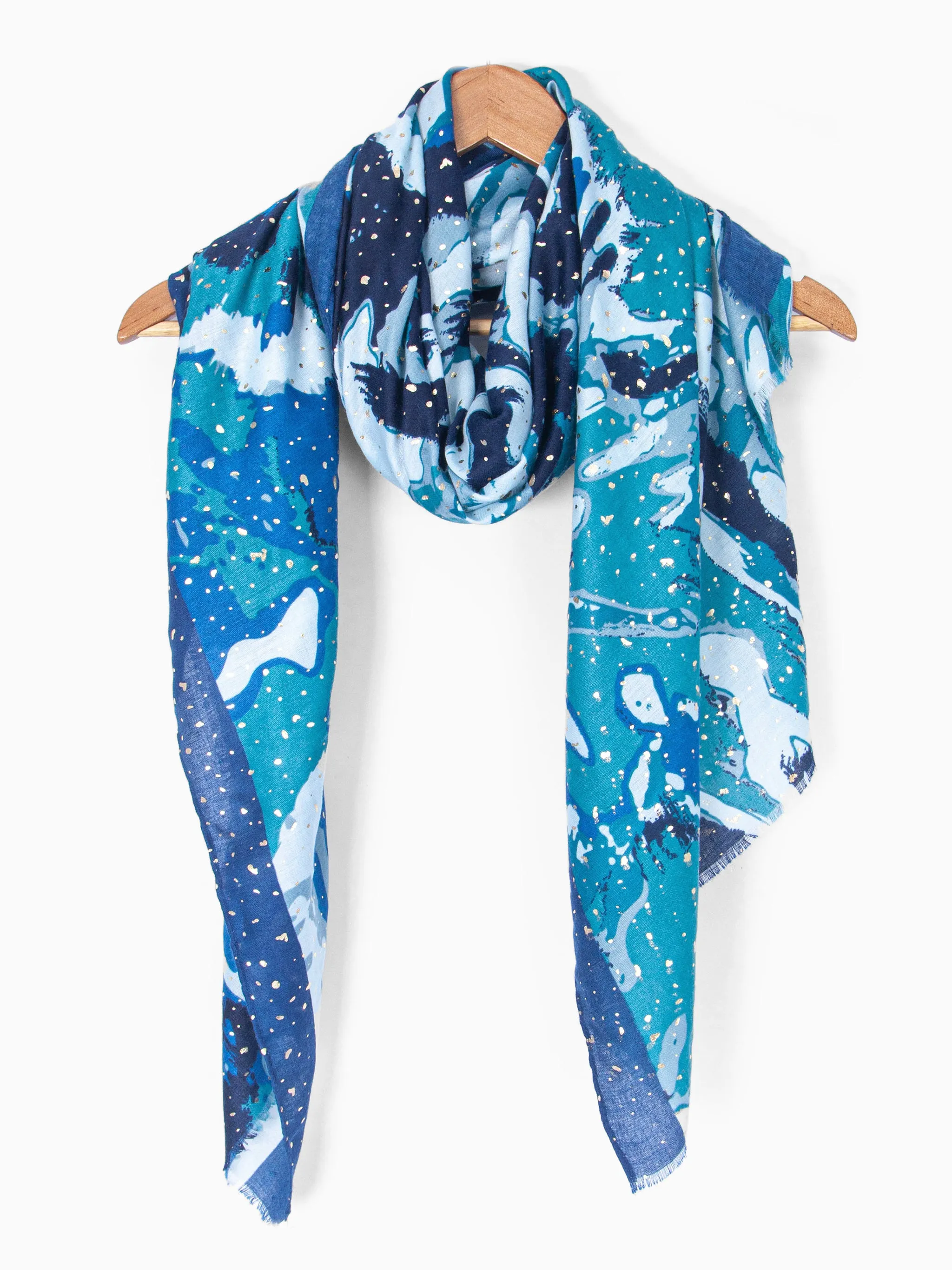 Leah Lightweight Scarf - Blue, Geometric Foil