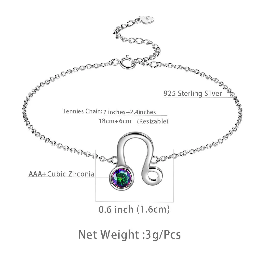 Leo Bracelet Women Girls Jewelry Birthday Gift Mystic Topaz Sterling Silver