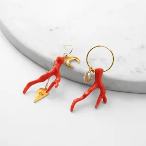 Lola Red Coral Mismatched Earrings