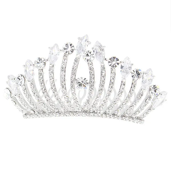 LUX Silver Finish Zircon and Czech Rhinestone Small Wedding Tiara