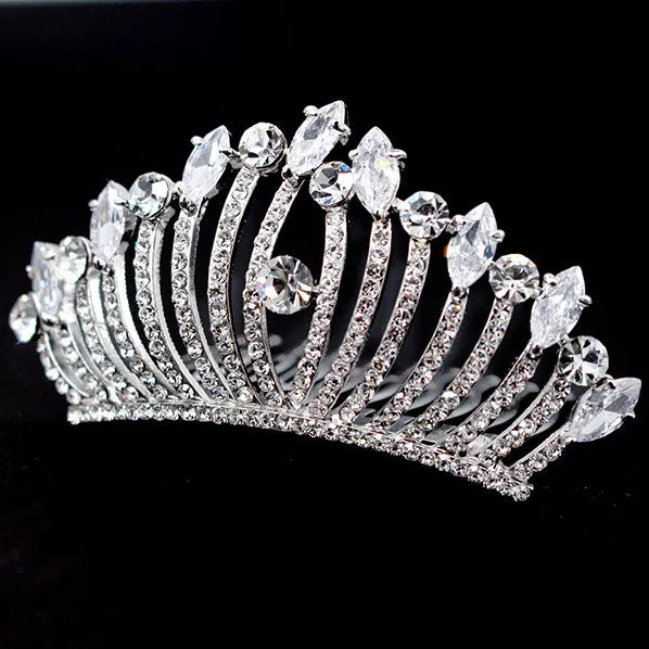 LUX Silver Finish Zircon and Czech Rhinestone Small Wedding Tiara
