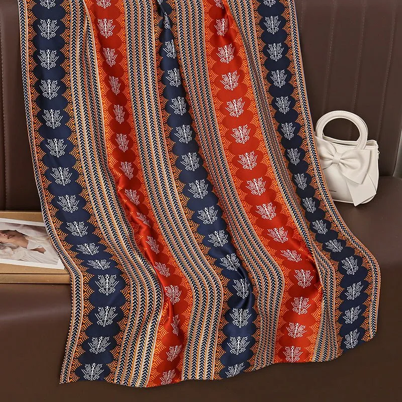 Luxurious Colorful Geometry Pattern Satin Silk Scarf