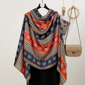 Luxurious Colorful Geometry Pattern Satin Silk Scarf