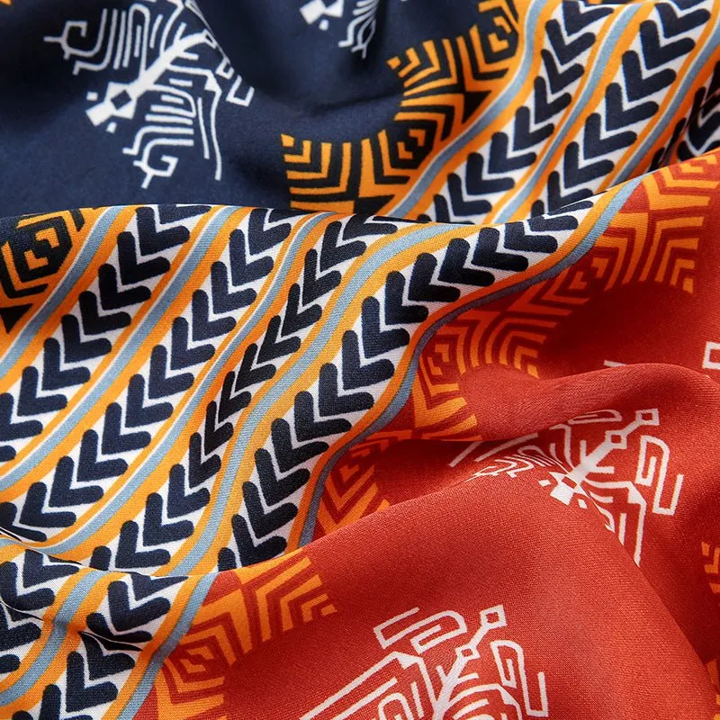 Luxurious Colorful Geometry Pattern Satin Silk Scarf