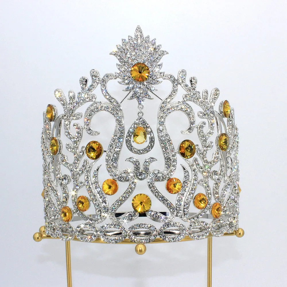 Luxury Miss Universe Big AB Crystal Rhinestone Round Tiaras Princess Pageant Crowns