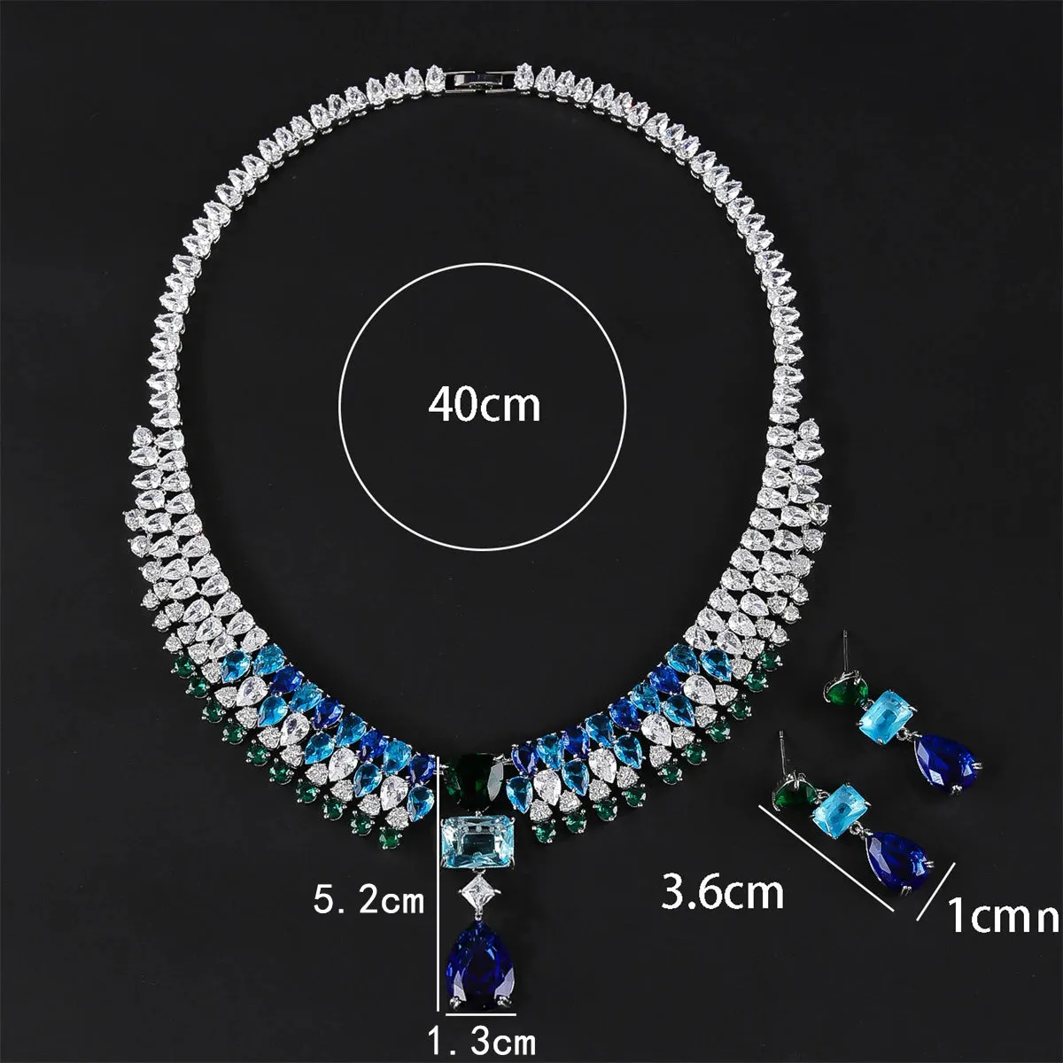 Luxury Wedding Jewelry Sets for Brides Women Jewelry Accessory Waterdrop Cubic Zirconia Necklace Earrings Sets CN11094