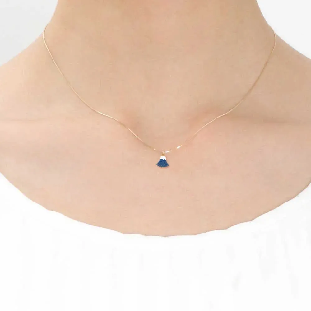 Maki-e Urushi Lacquer Pendant Necklace - White South Sea Pearl Shell / Mt. Fuji / Blue -, Traditional Japanese Urushi Lacquer Jewelry