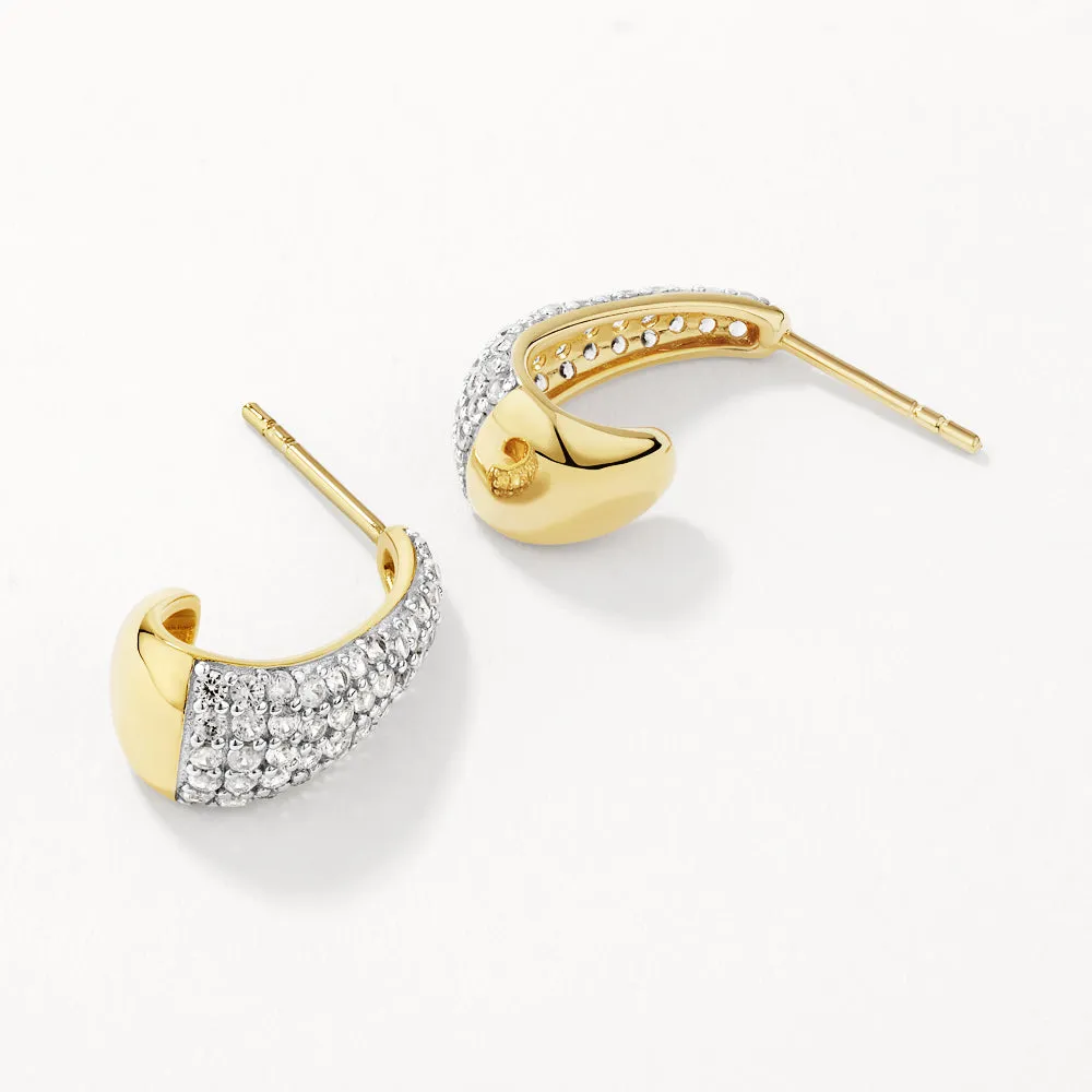 Medley x Dinnara White Topaz Dome Hoop Stud Earrings in Gold