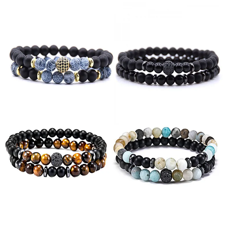 Men's Micro Ball Inlaid Natural Stone Crystal Bracelet