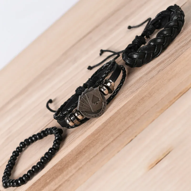 Men's Multilayer Poker Leather Cord Bracelet