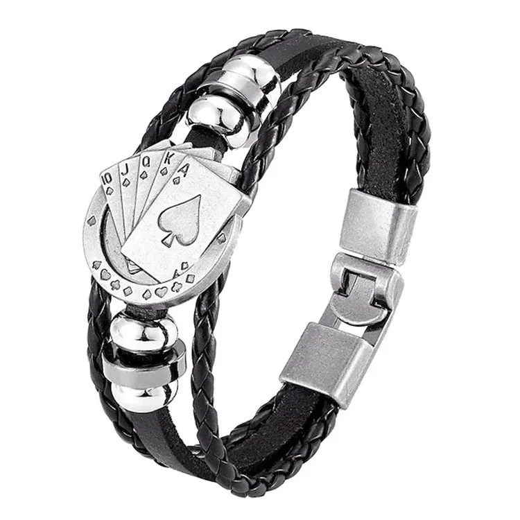 Men's Multilayer Poker Leather Cord Bracelet