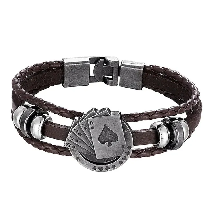 Men's Multilayer Poker Leather Cord Bracelet