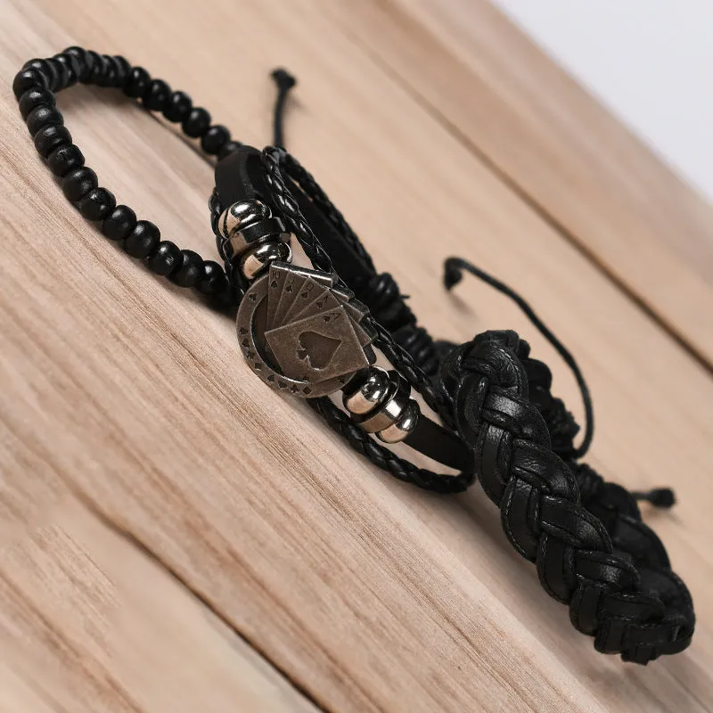 Men's Multilayer Poker Leather Cord Bracelet