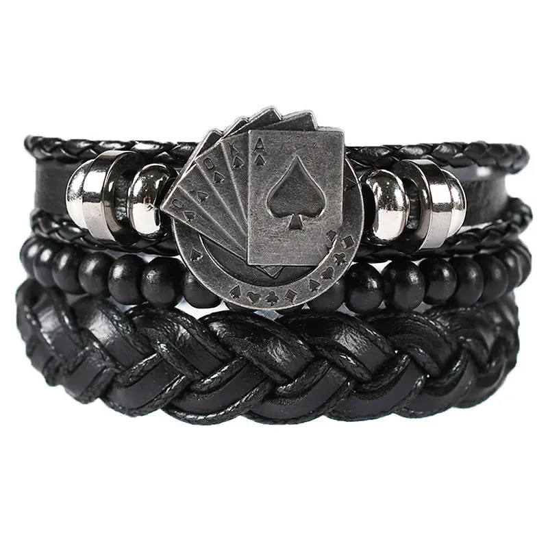 Men's Multilayer Poker Leather Cord Bracelet