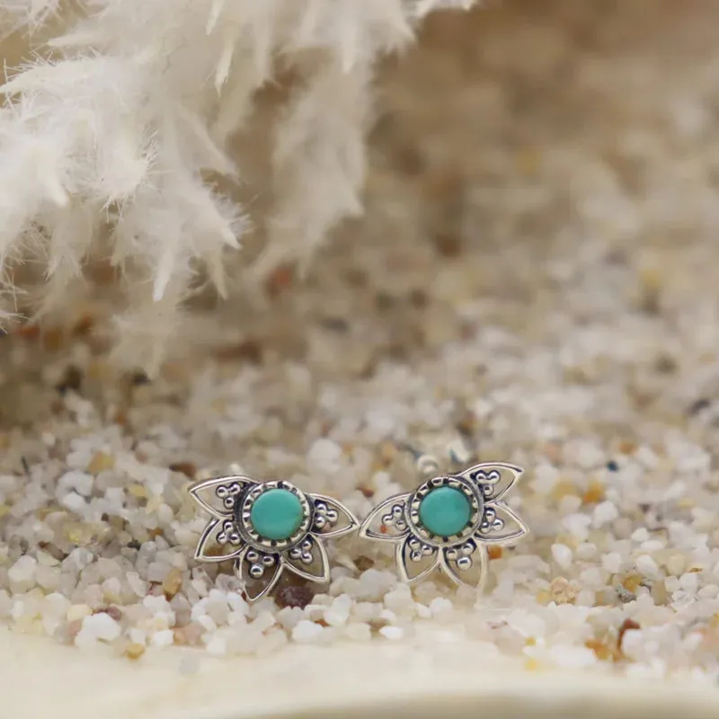 Miki Stirling Silver Lotus Stud- Turquoise