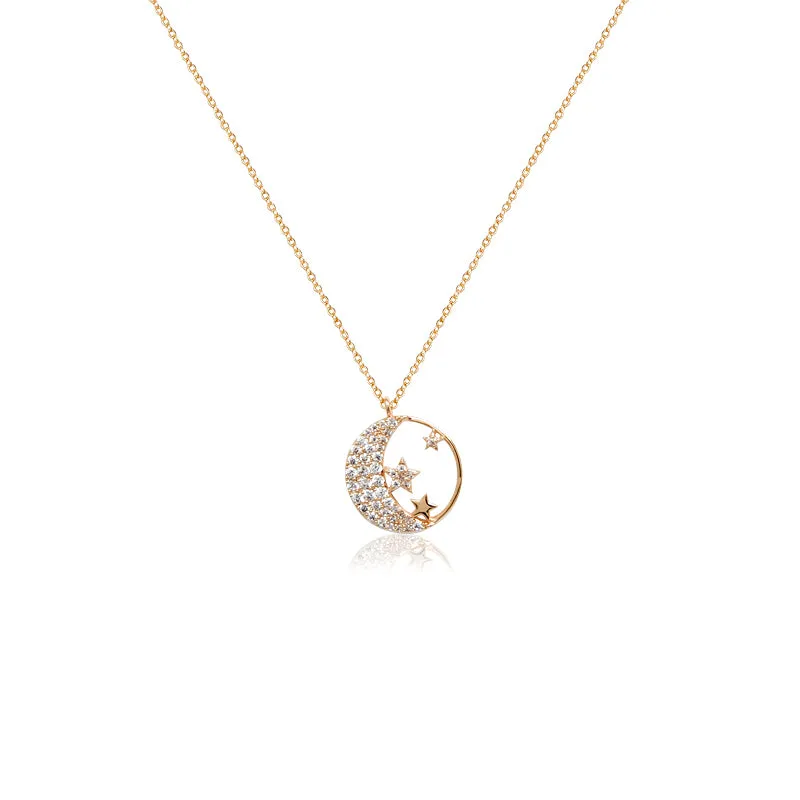 Moon & Star Cubic Zirconia Necklace
