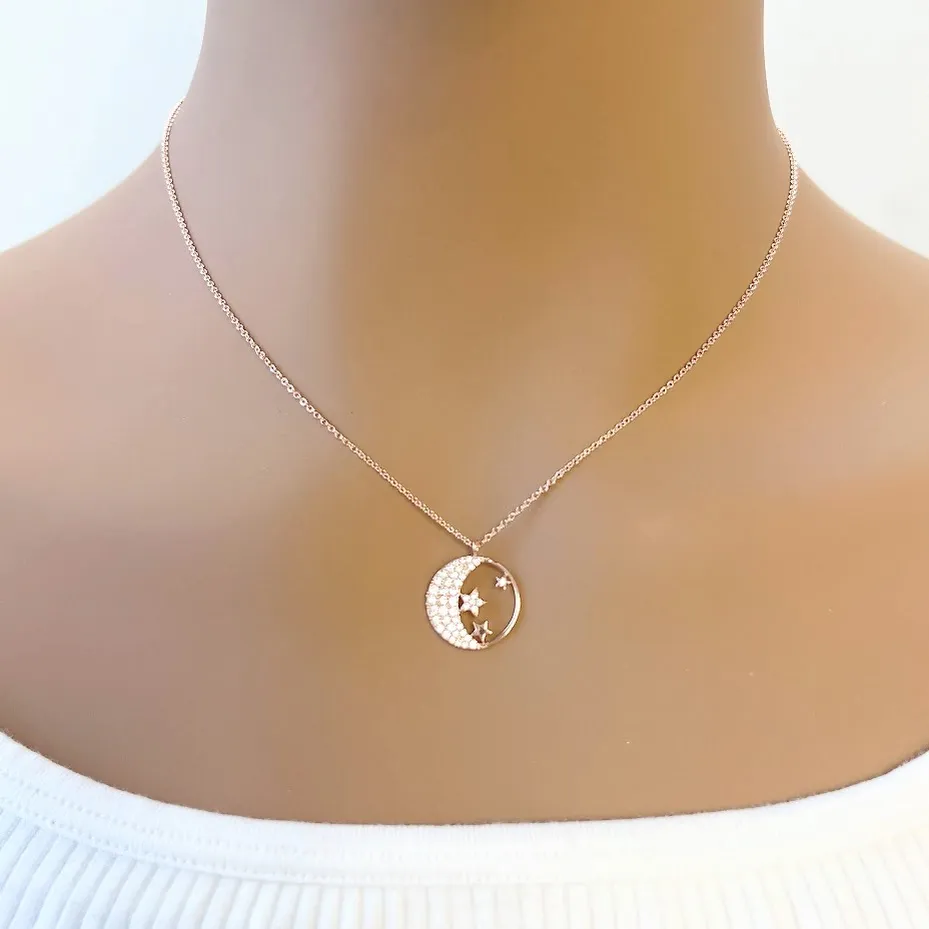 Moon & Star Cubic Zirconia Necklace