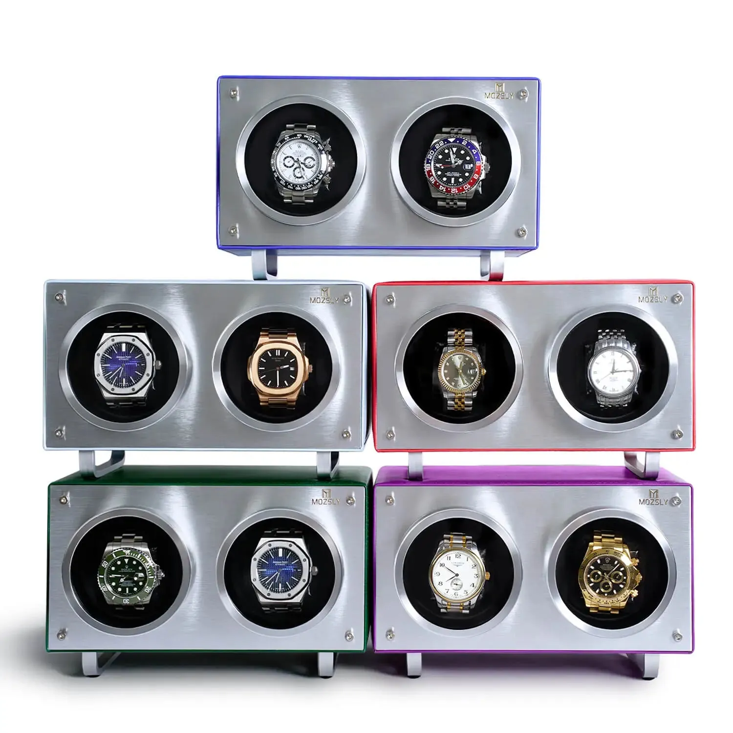 MOZSLY® Double Watch Winder - Blue Leather