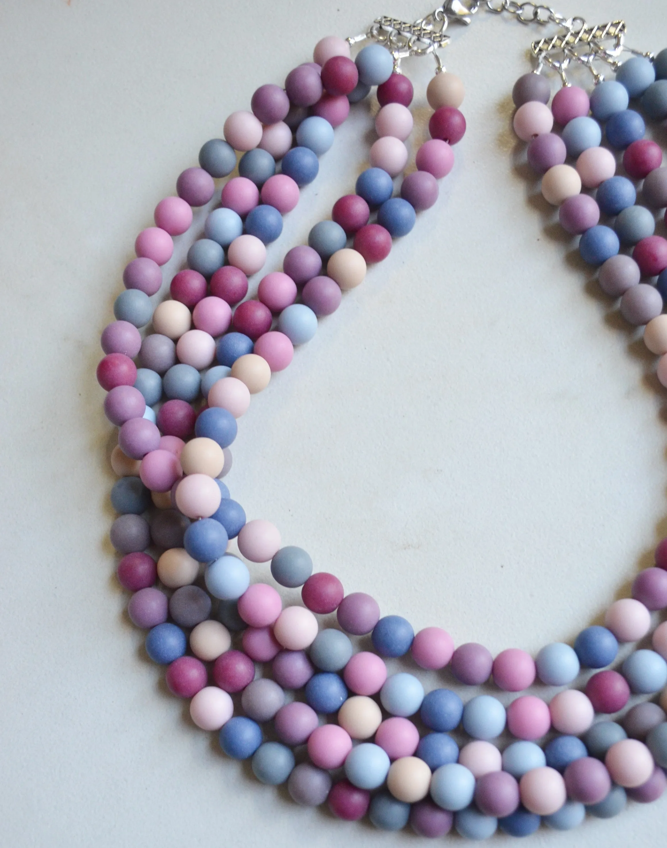 Multi Color Matte Acrylic Lucite Bead Chunky Multi Strand Statement Necklace - Alana