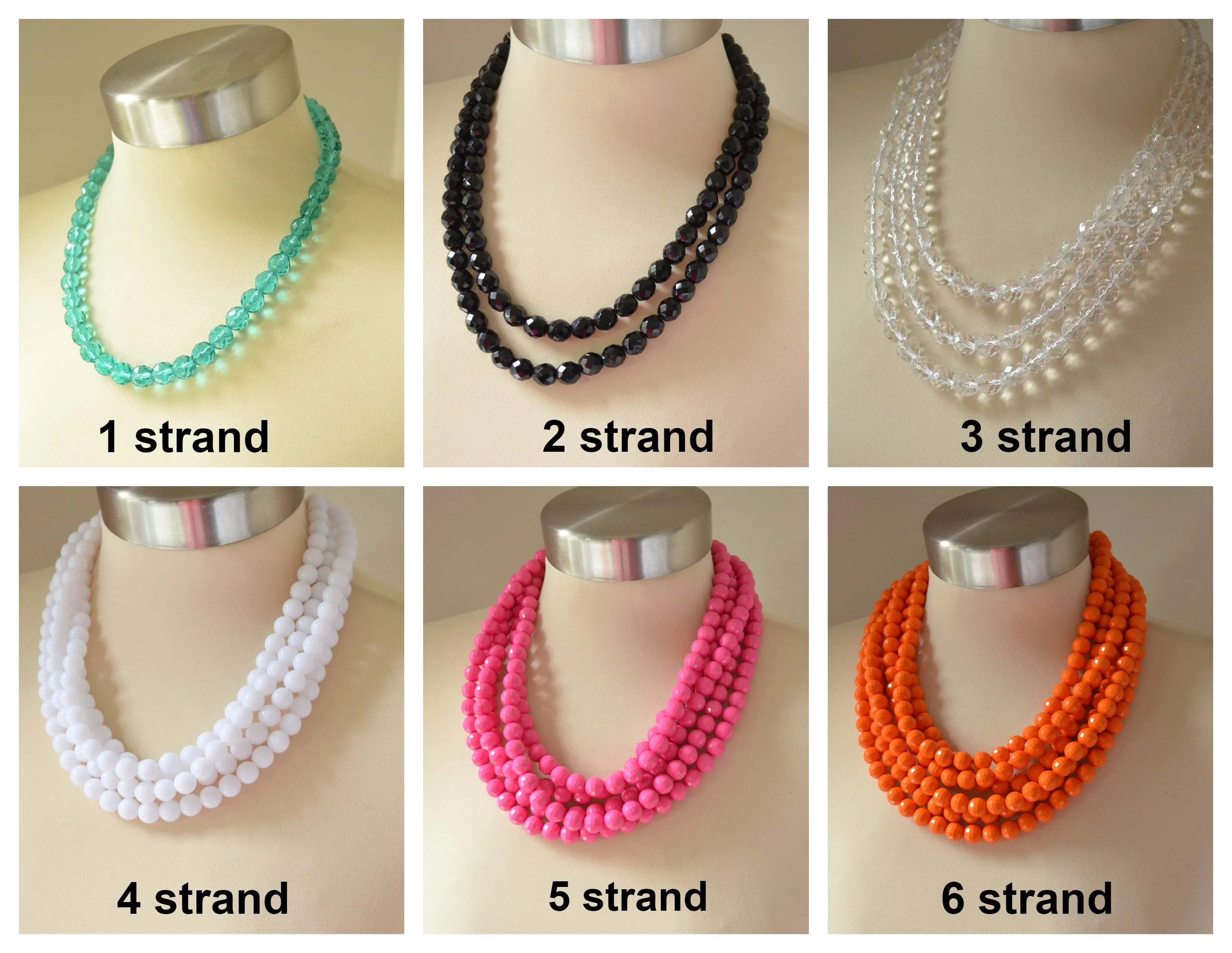 Multi Color Matte Acrylic Lucite Bead Chunky Multi Strand Statement Necklace - Alana