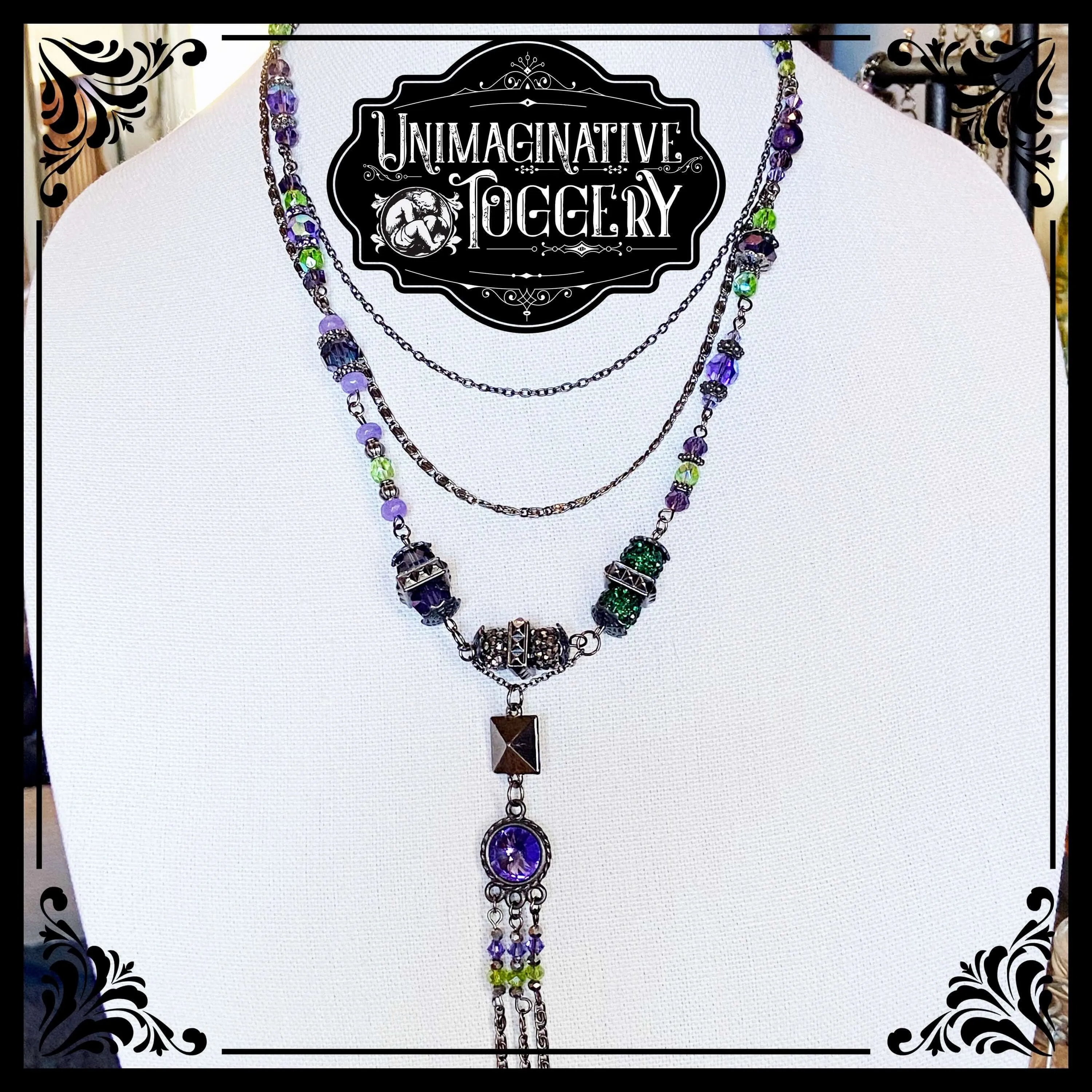 Multi layer necklace beaded punk studs