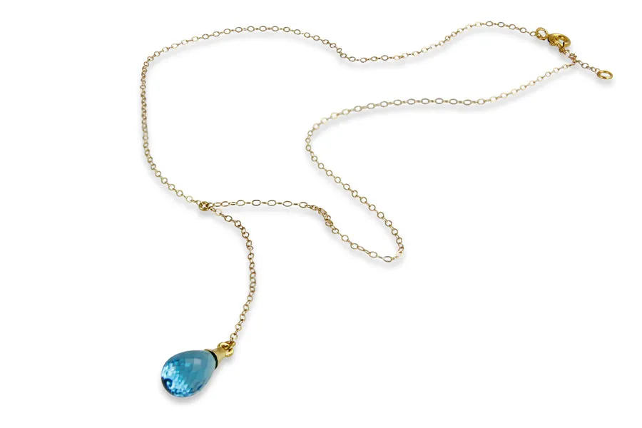 Necklace - Chain & Stone Blue Topaz Drop Gold Filled 17"