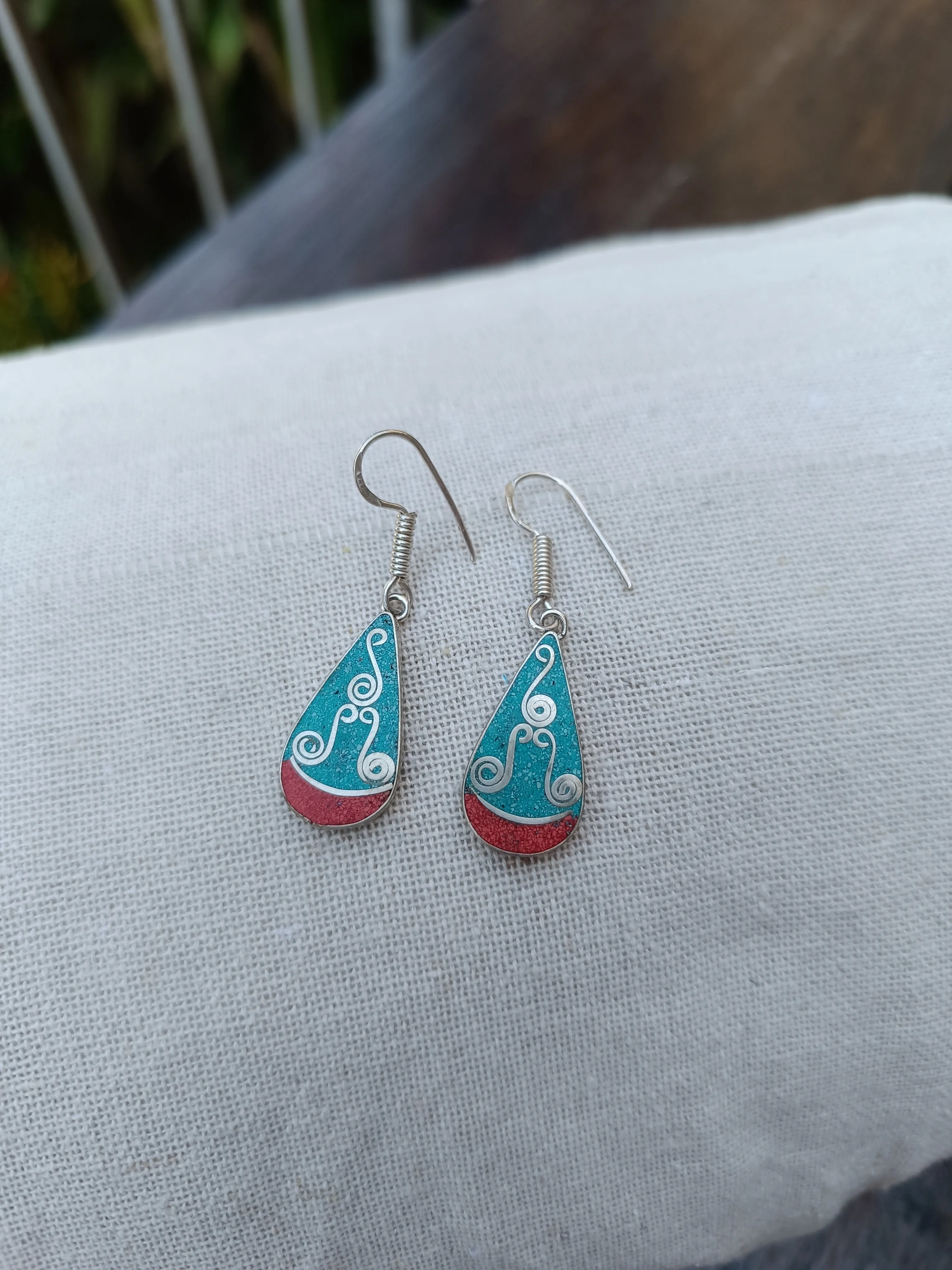 Nepalese Tear Drop In Lay Detailed Earrings.