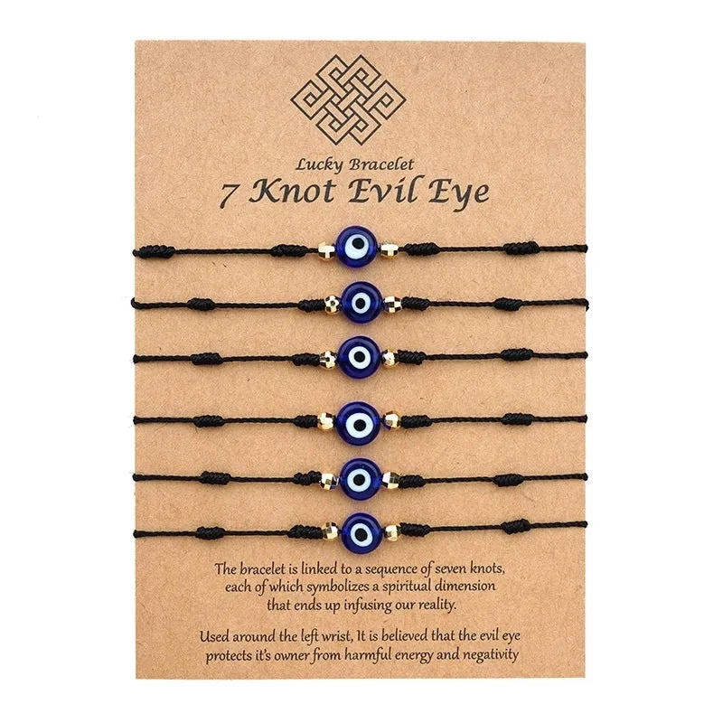 New Demon Eye Bracelet 7 Knot Lucky Red String Card Braided Bracelet 6 Piece Set