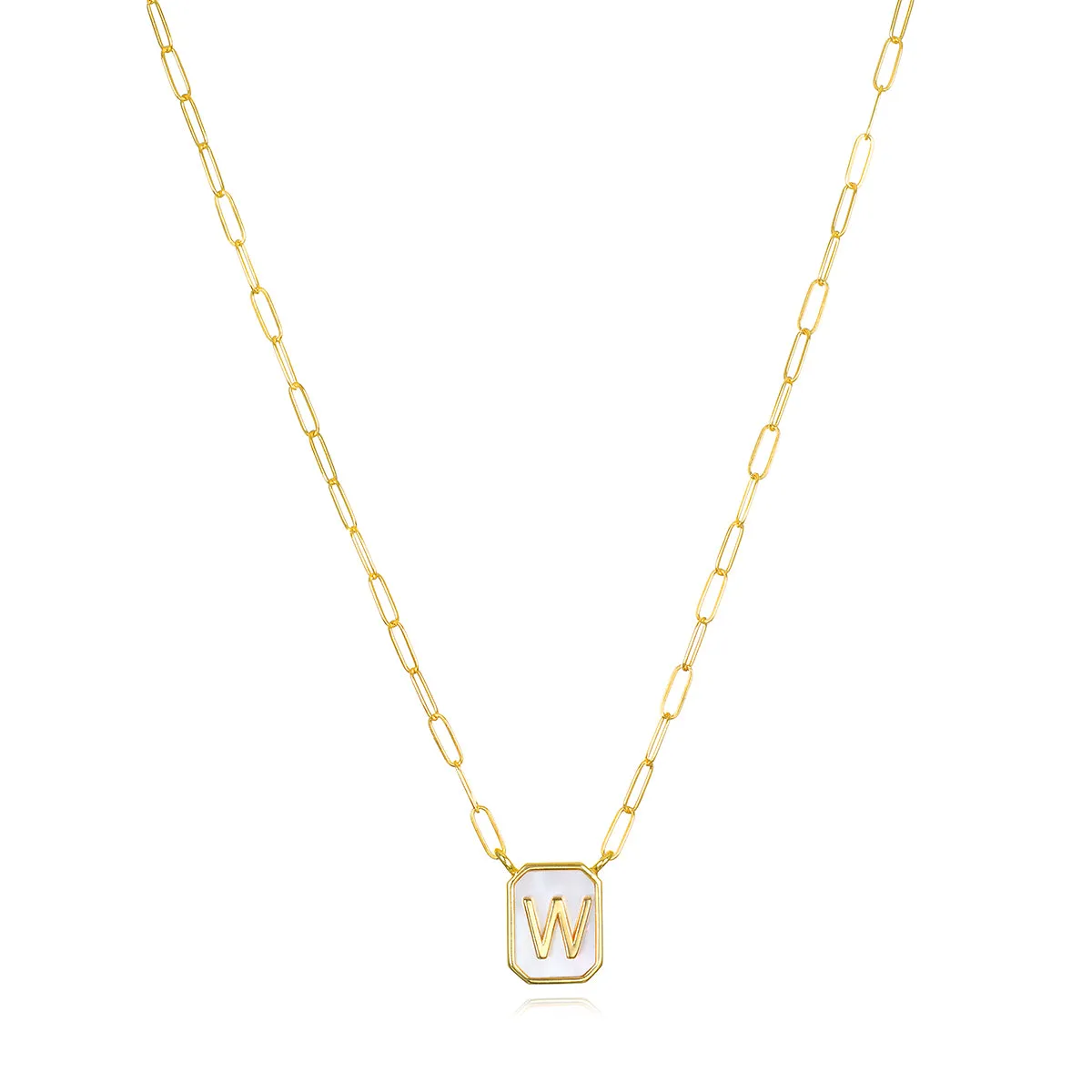 New! Mother of Pearl Paperclip Initial Necklace