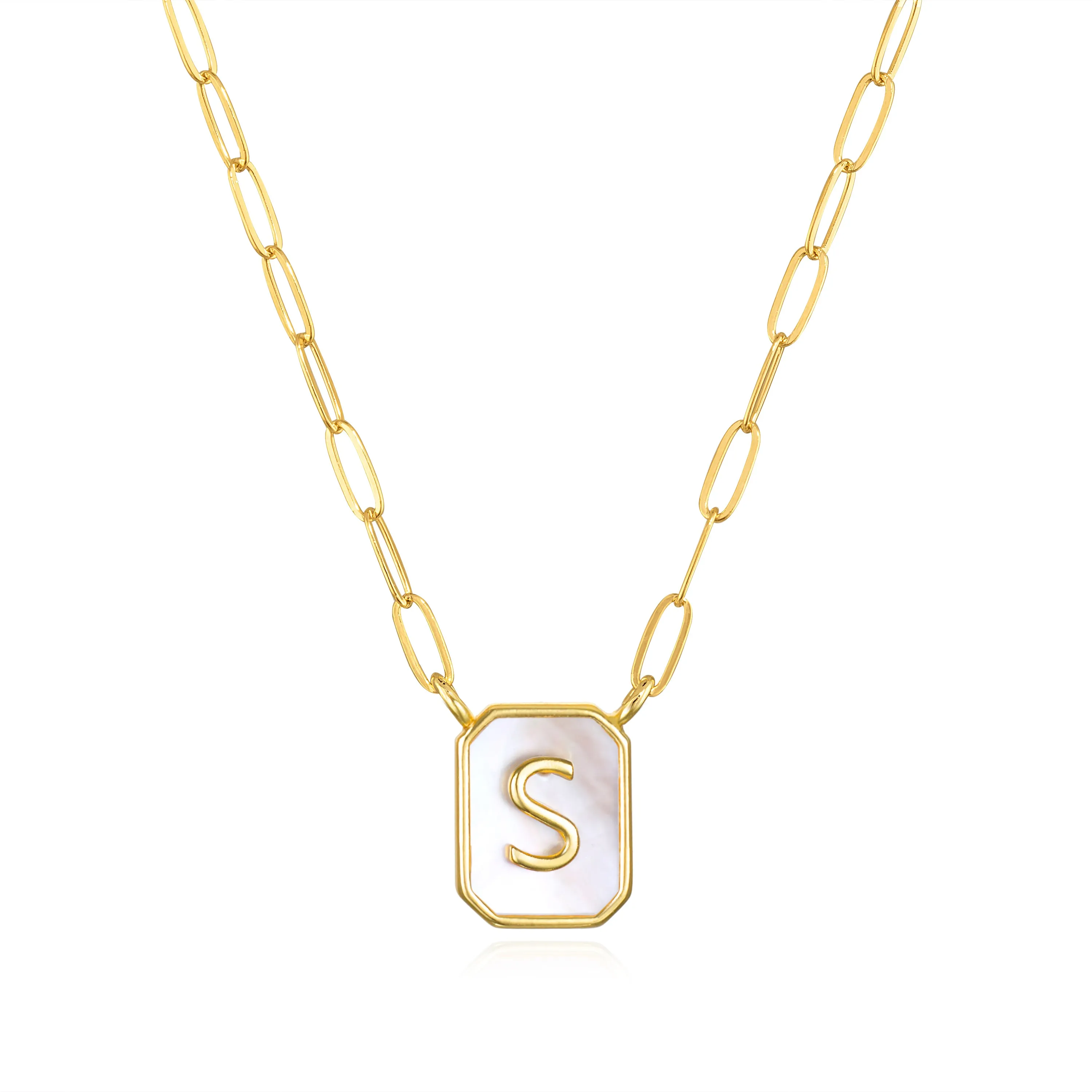 New! Mother of Pearl Paperclip Initial Necklace