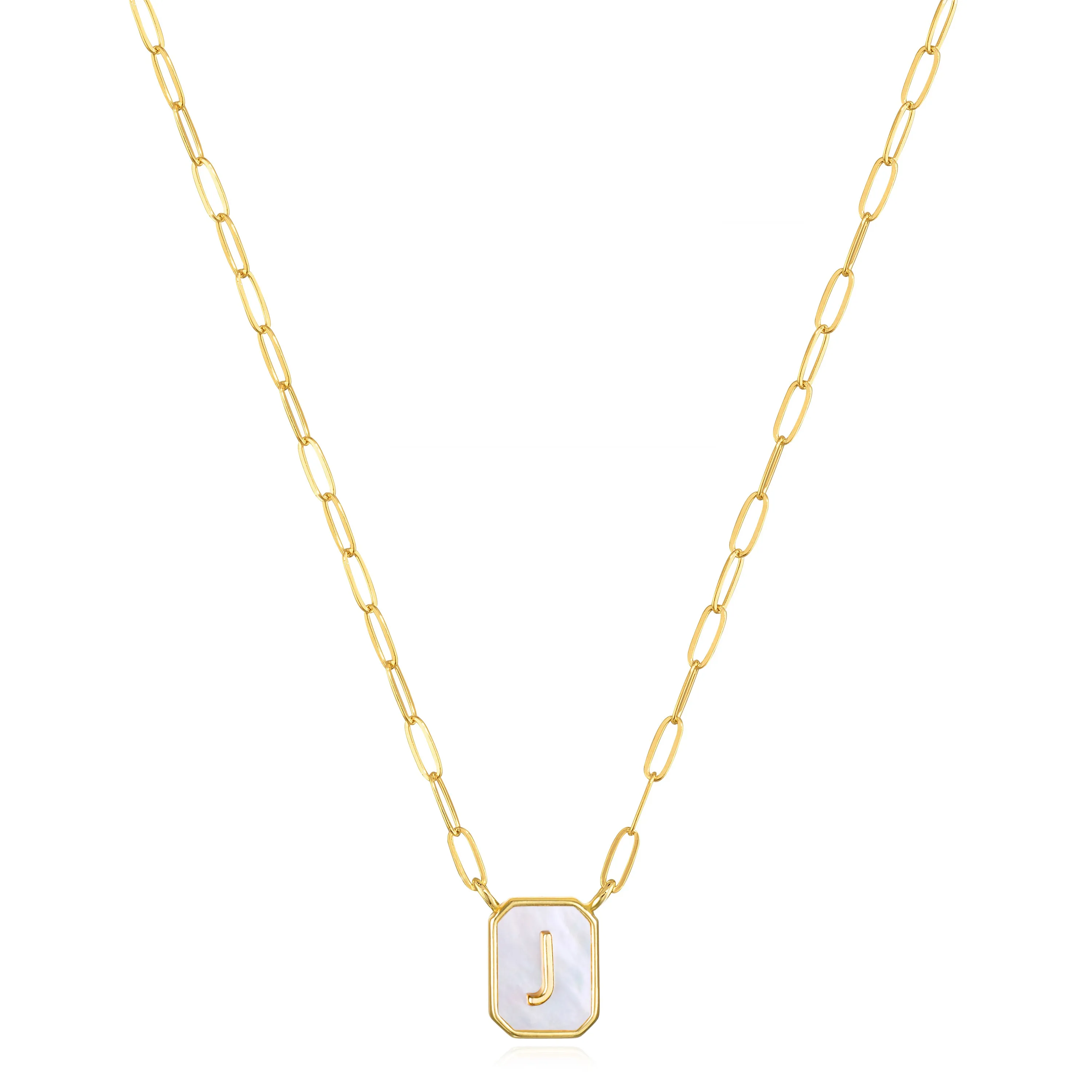 New! Mother of Pearl Paperclip Initial Necklace