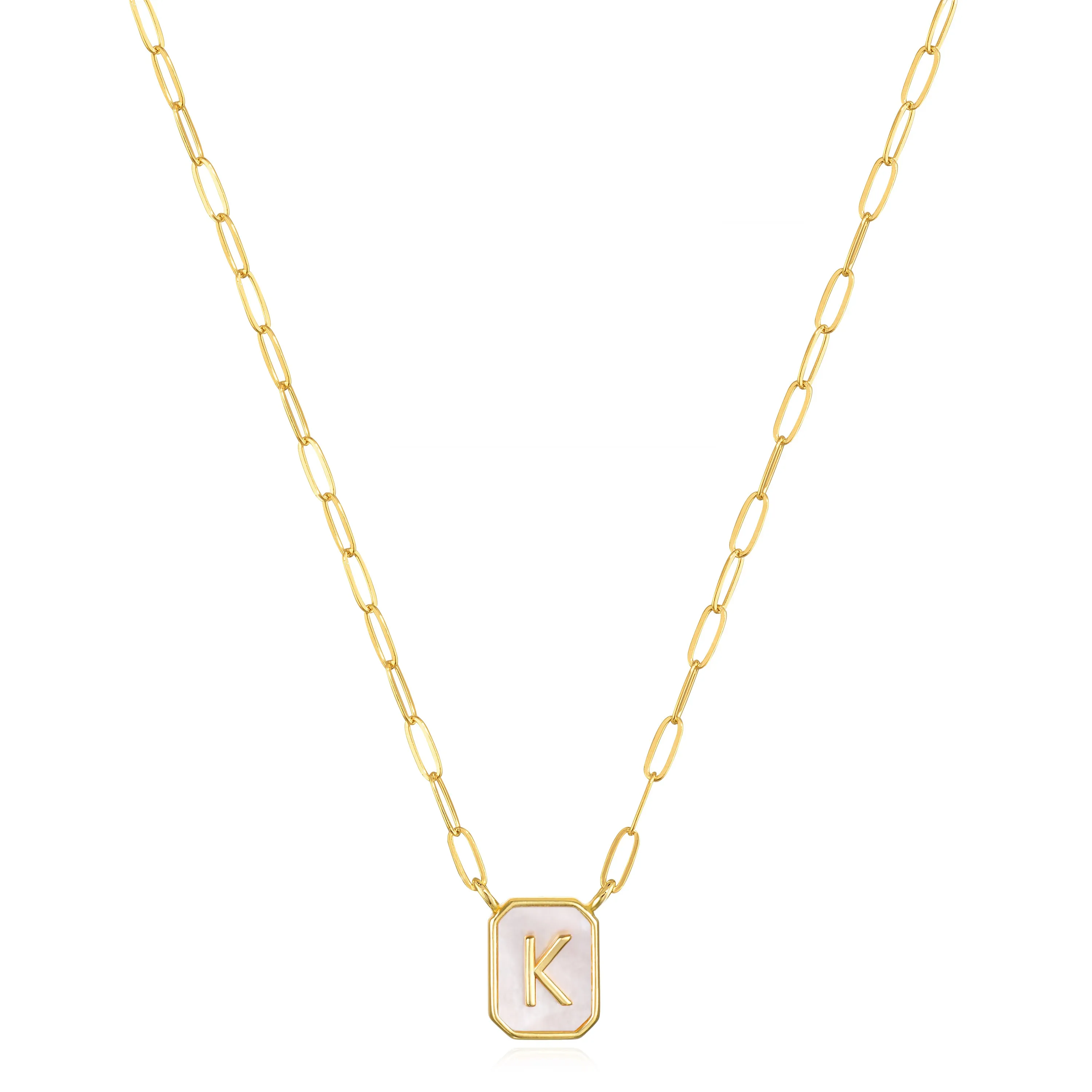 New! Mother of Pearl Paperclip Initial Necklace