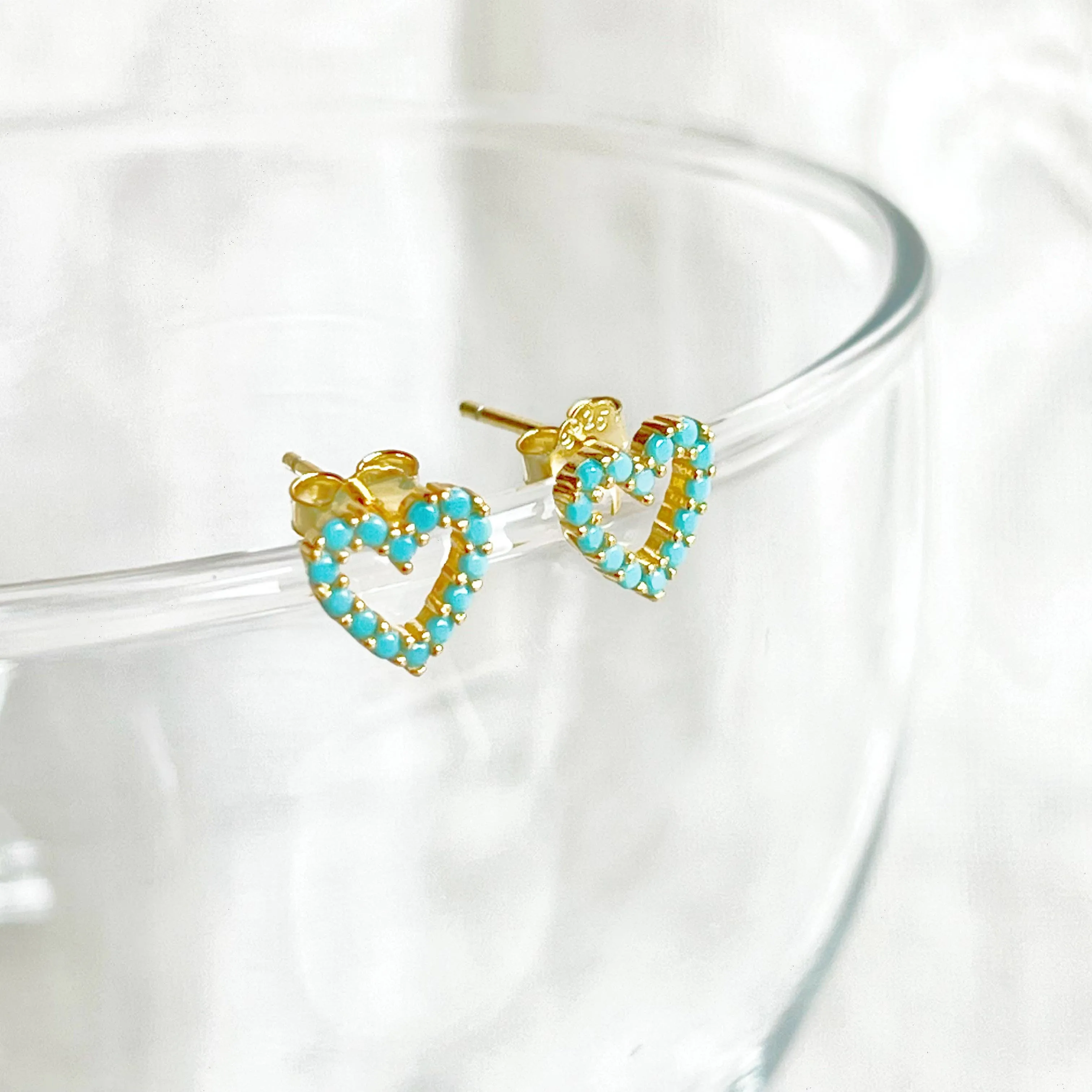 Ninaouity Turquoise Heart Sterling Silver Stud Earrings