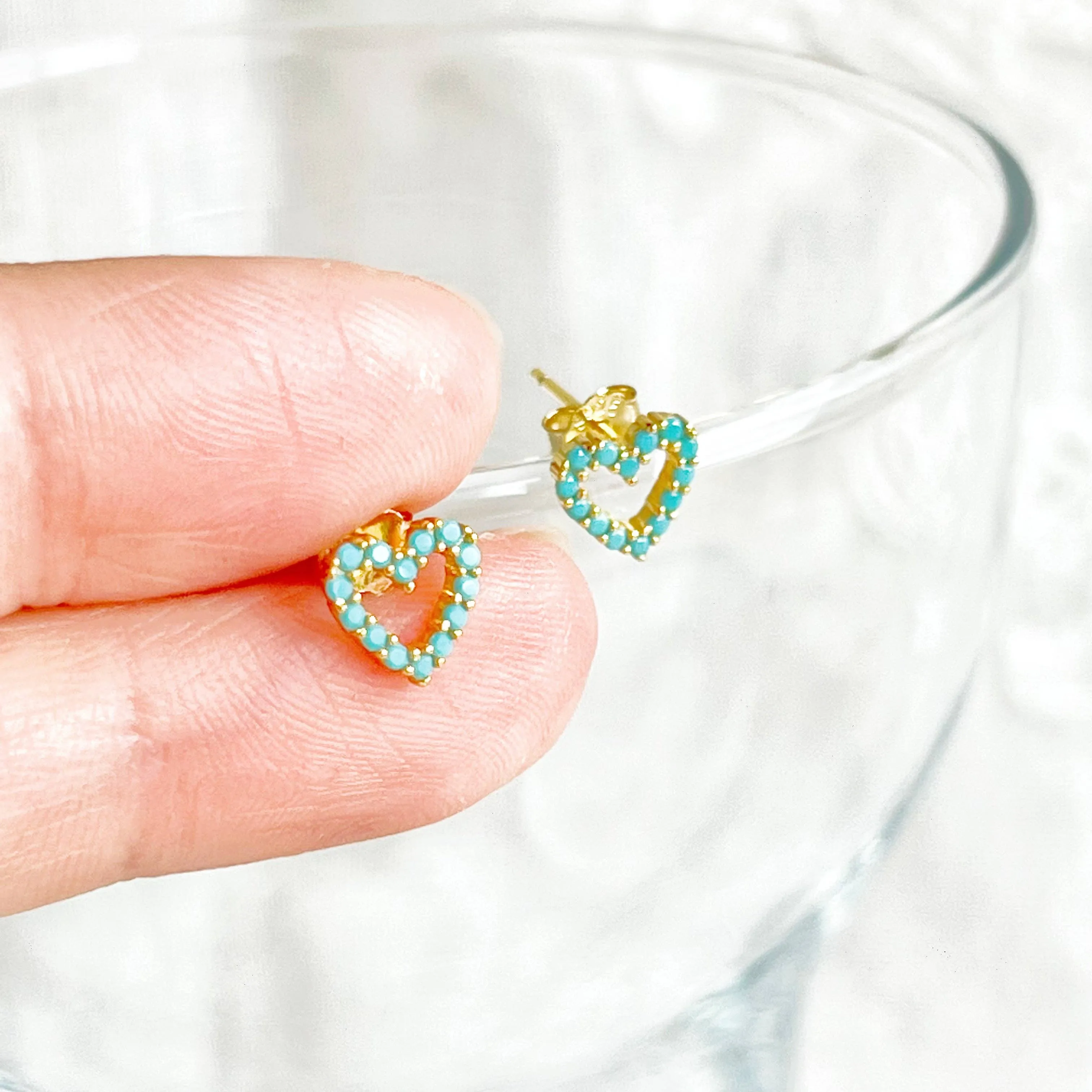 Ninaouity Turquoise Heart Sterling Silver Stud Earrings