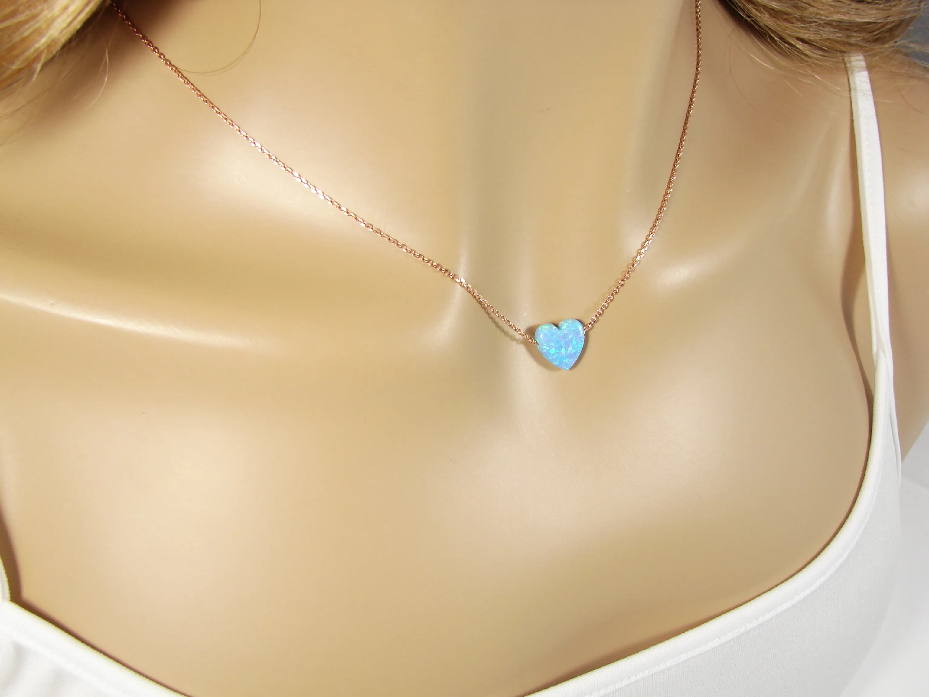 Opal Heart Pendant Necklace Rose Gold Sterling Silver