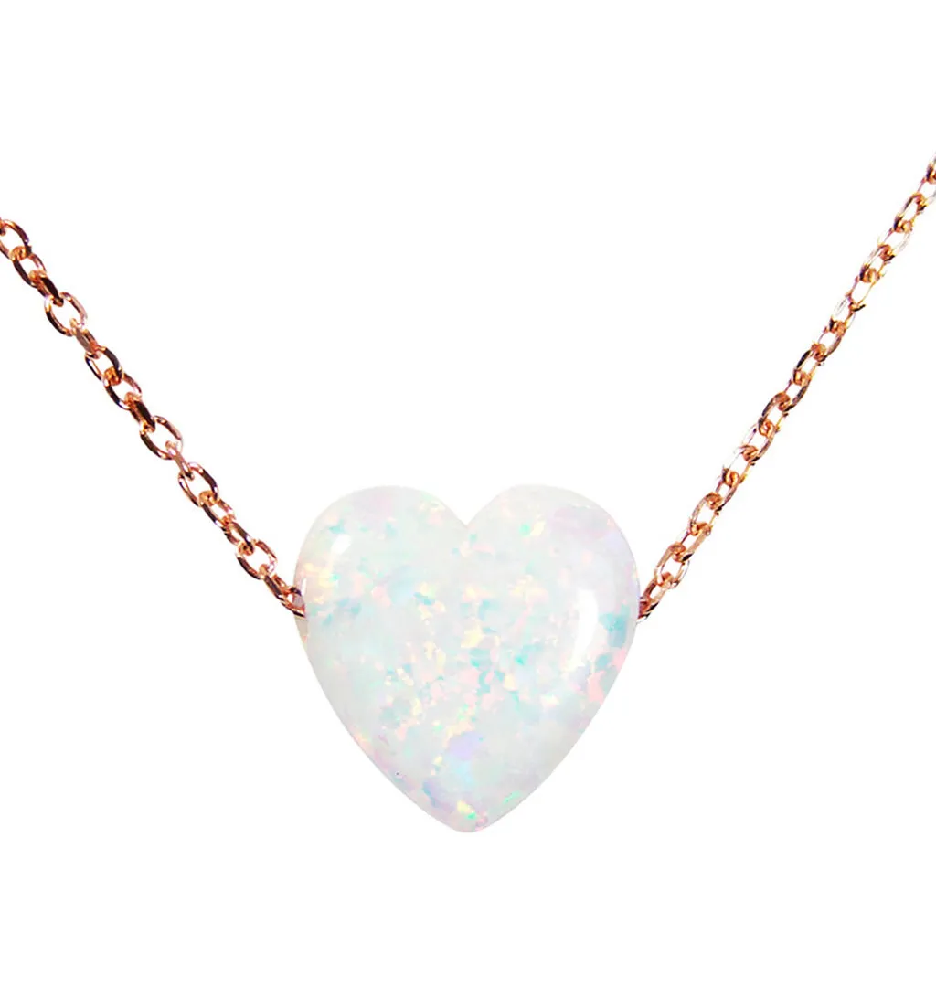 Opal Heart Pendant Necklace Rose Gold Sterling Silver