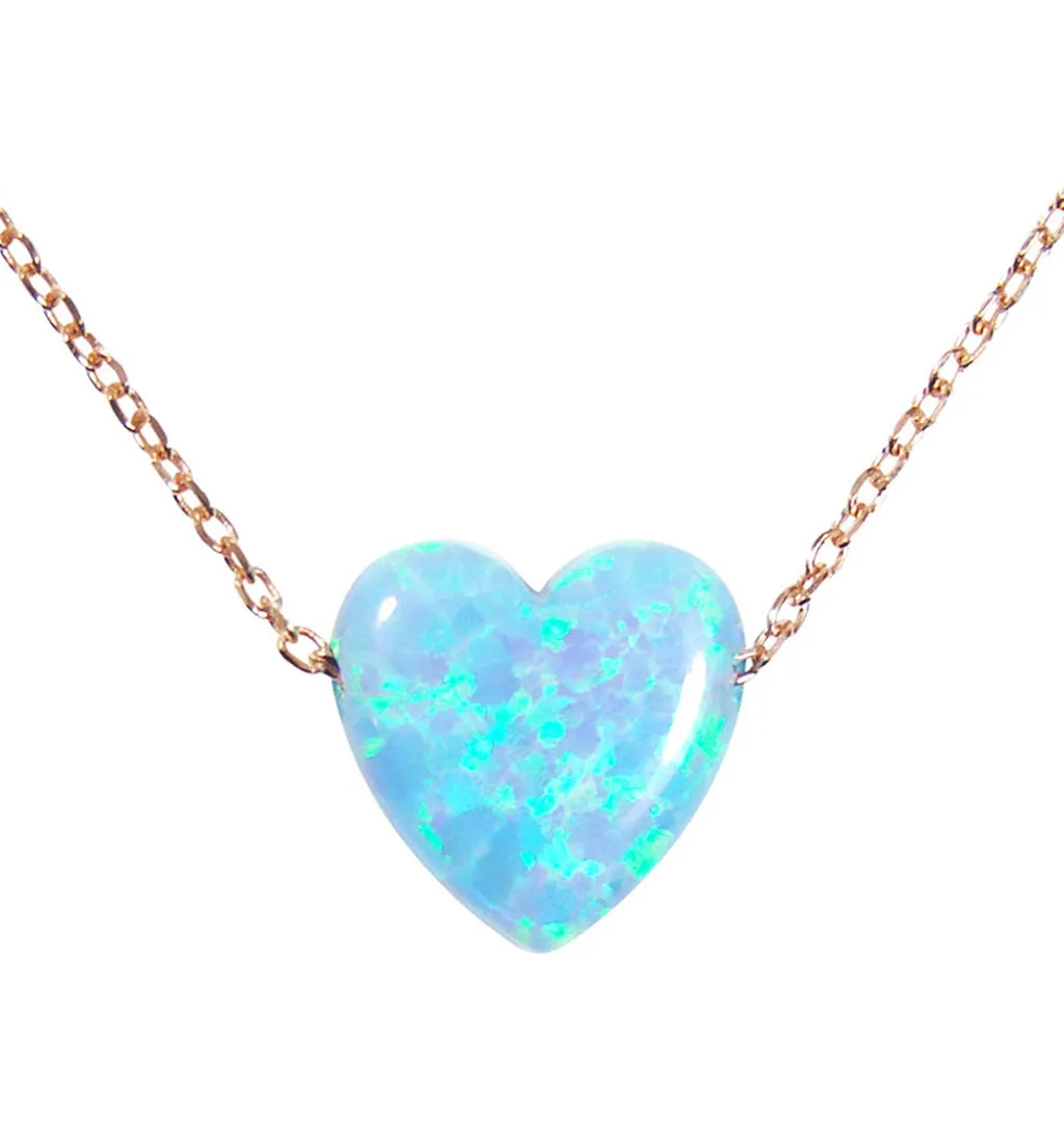 Opal Heart Pendant Necklace Rose Gold Sterling Silver