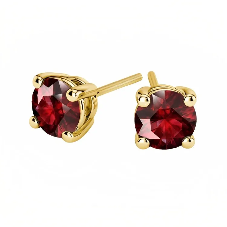 Paris Jewelry 18k Yellow Gold 2 Pair Created Ruby 6mm Round & Princess Cut Stud Earrings Plated