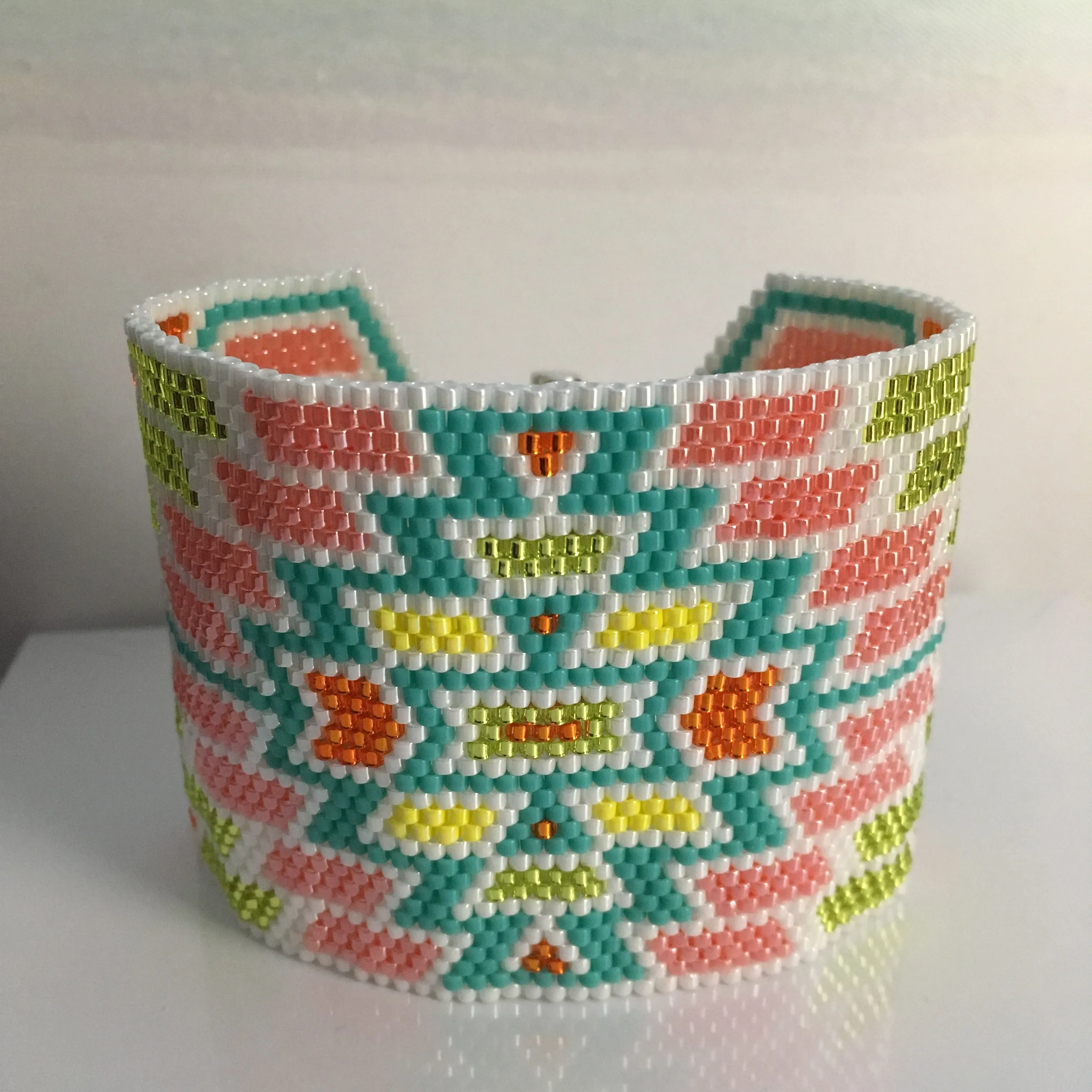 Pastel Peyote Turquoise Pink Orange and White Bracelet