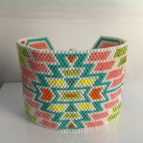 Pastel Peyote Turquoise Pink Orange and White Bracelet