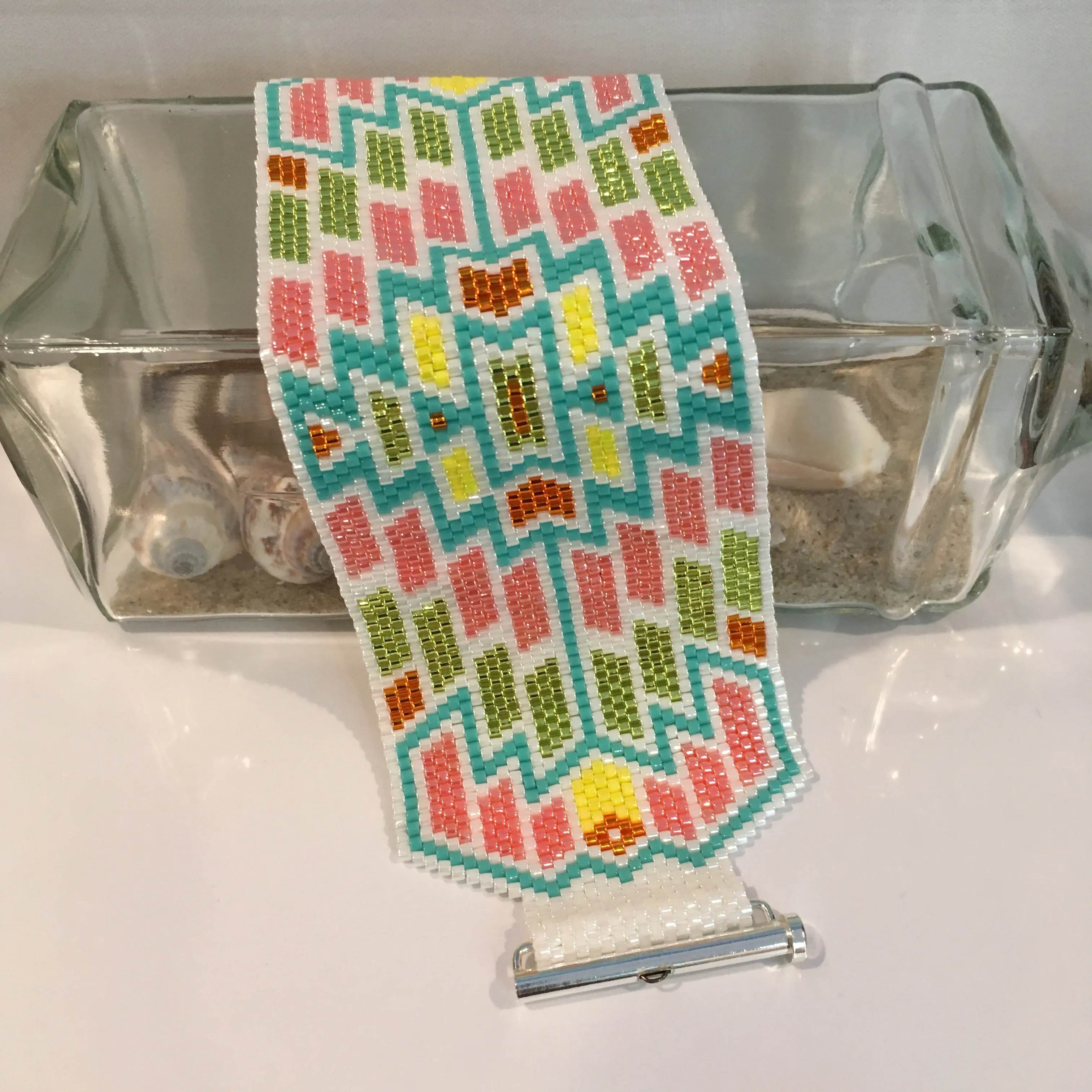 Pastel Peyote Turquoise Pink Orange and White Bracelet