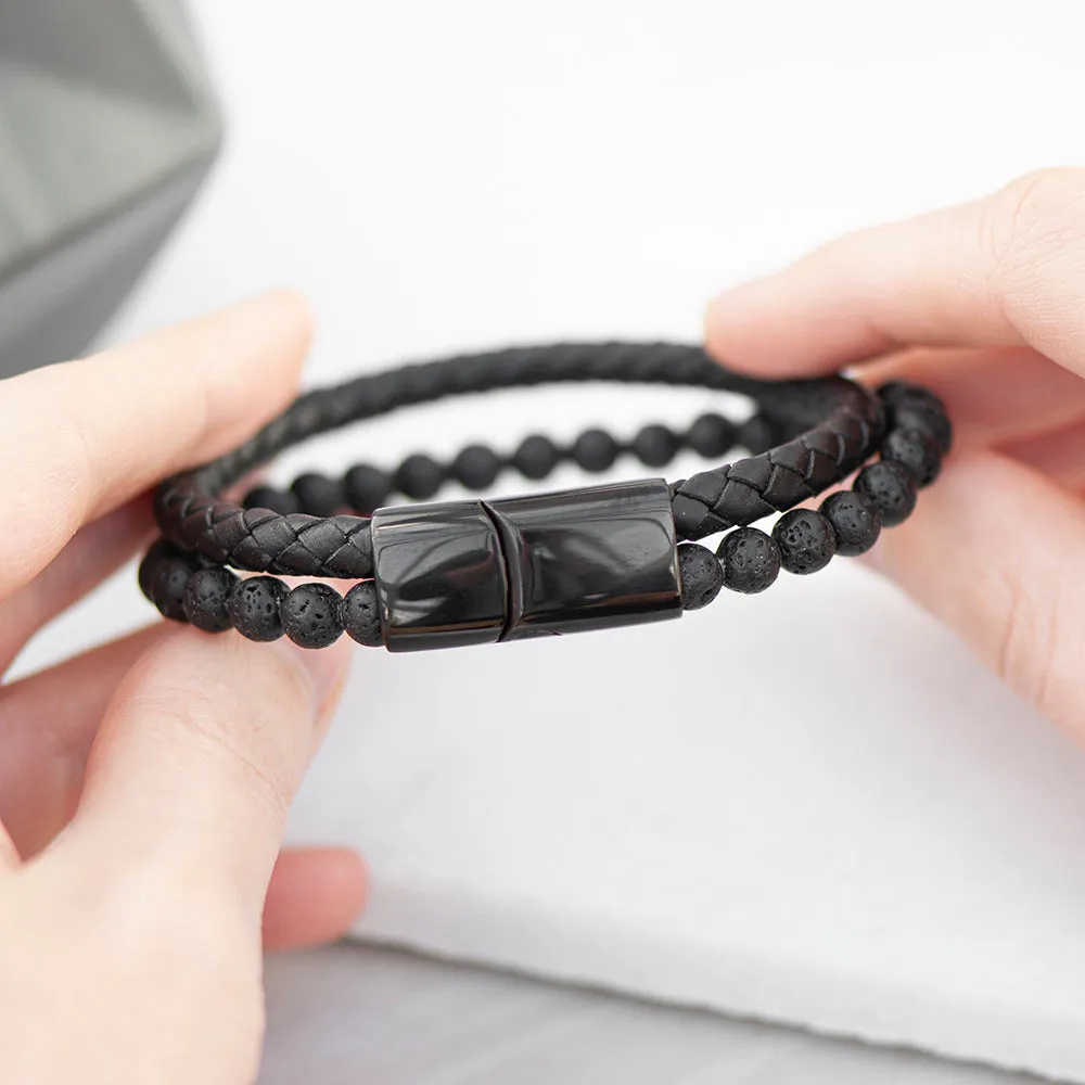 Personalised Men's Woven Duo Black Bracelet
