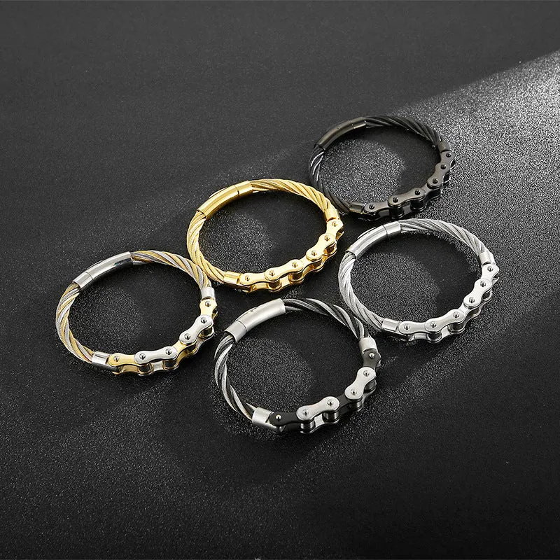 Personalized Stainless Steel Punk Bracelet with Locomotive Chain for Men and Women
