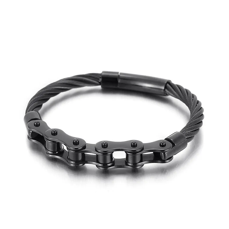 Personalized Stainless Steel Punk Bracelet with Locomotive Chain for Men and Women